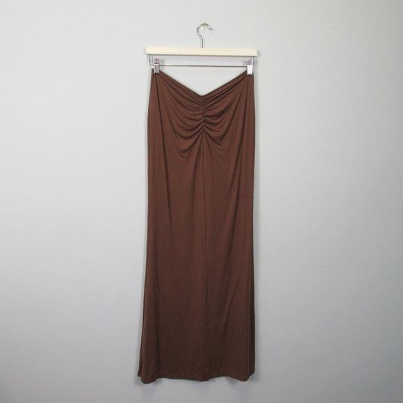 I.AM.GIA Halter Strapless Midi Dress M Brown Ruched Rayon Casual Beach 312 - Picture 2 of 8